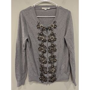 Boden Cotton Cashmere Blend Beaded Detailed Cardigan Size 8
